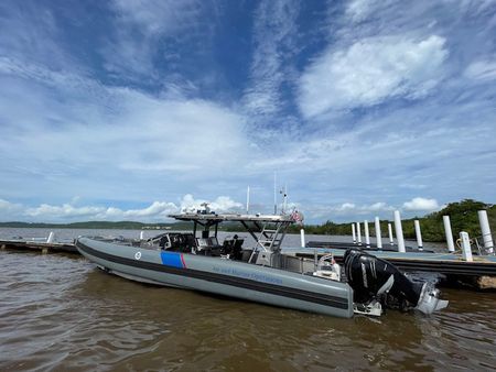 A CBP AMO boat is pictured parked at a dock during the day Fajardo, P.R. (Lucky 8 TVIvan Leon)