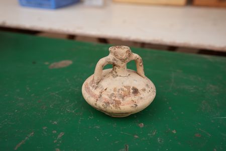 Ancient pottery from the Pi Ramesses dig site is preserved and placed in the storeroom in Egypt. (Windfall Films)