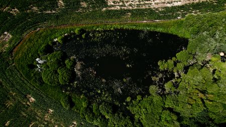 Birds eye view bog near Haraldskþr estate, Jutland. (2023 BOG PEOPLE SEASON ONE INC.)