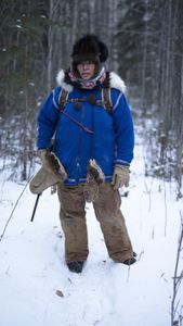 Jody Potts-Joseph sets fur traps during the winter season. (National Geographic/Ashton Hurlburt)