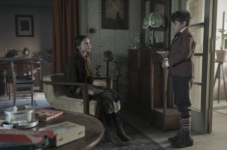 A SMALL LIGHT - Young Miep, played by Agi Tietjen, meets young Cas, played by Noah Leggot, in her new home as seen in A SMALL LIGHT. (Credit: National Geographic for Disney/Dusan Martincek)