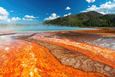 Root section of Grand Prismatic Spring, the biggest hot spring in Yellowstone National Park. (Getty Images/Noppawat Tom Charoensinphon)