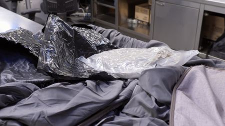 CBP Agriculture Specialist Ortiz inspects leaves with a microscope for agriculture violations after they were found in a passenger's luggage in Miami. (National Geographic)