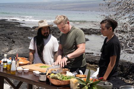 Neil, Gordon Ramsay and Maddix during the final cook in Hawaii. (National Geographic/Justin Mandel)