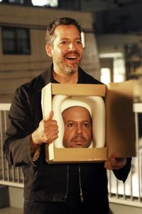 David Blaine holds up the finished mask of his face. (credit: National Geographic/Dana Hayes)