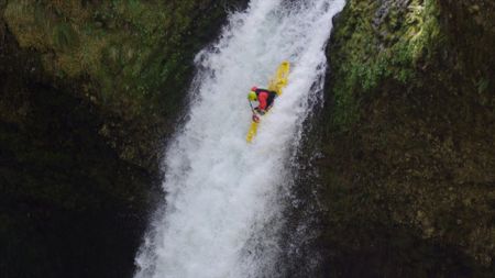 Gerd Serrasolses kayaks down a waterfall.  (mandatory photo credit: Red Bull Media House)